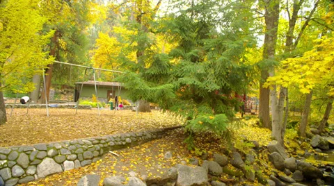 Empty Swing Set in Autumn Stock Footage 35319598