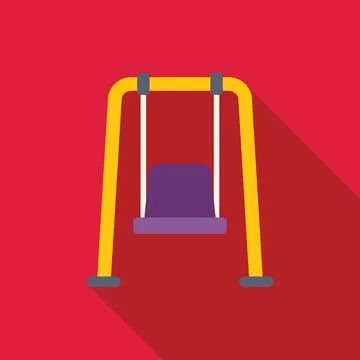Empty swing set waits for children on a bright red background Stock Illustration