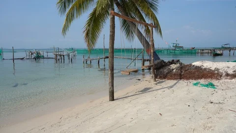 Empty swings on the Starfish beach in Phu Quoc island, Vietnam Stock-Footage 101062751