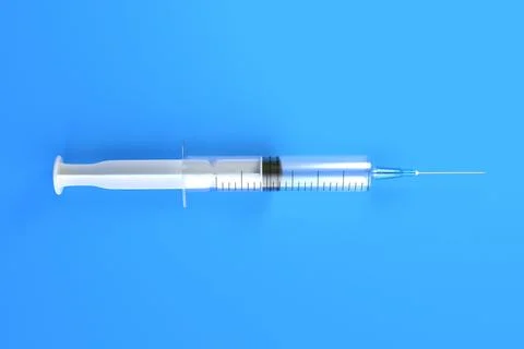 Empty syringe closeup isolated on a blue background Stock Illustration