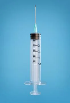 Empty syringe for injection isolated on blue background with clipping path. 3 Stock Illustration