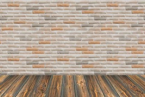 Empty table and brick wall in background. Great for product display. Stock Photos