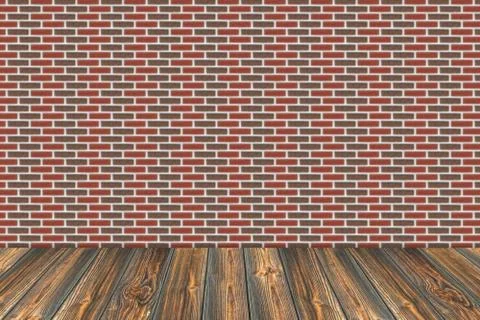 Empty table and brick wall in background. Great for product display. Stock Photos