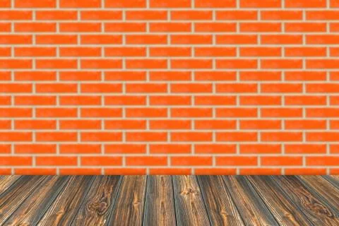 Empty table and brick wall in background. Great for product display. Photos