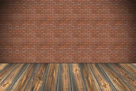 Empty table and brick wall in background. Great for product display. Stock Photos