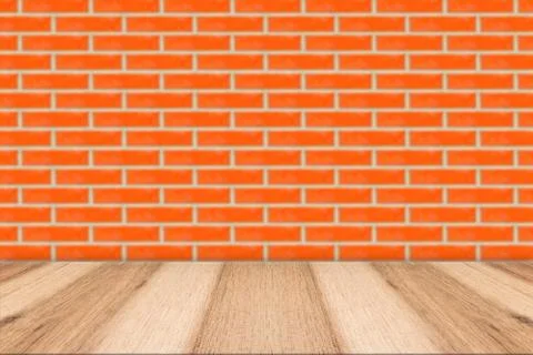 Empty table and brick wall in background. Great for product display. Stock Photos