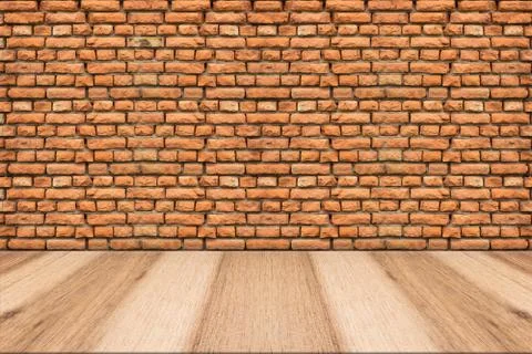 Empty table and brick wall in background. Great for product display. Stock Photos