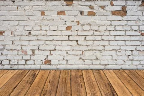 Empty table and white brick wall background, product display template 스톡 사진
