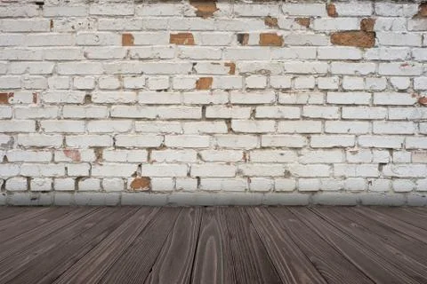 Empty table and white brick wall background, product display template Stock Photos