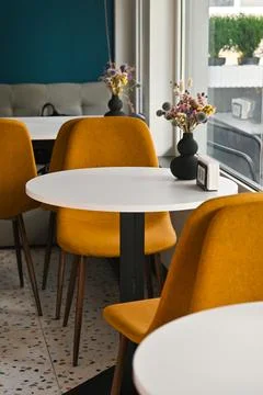 An empty table in a cafe for two people. vertical Stock Photos