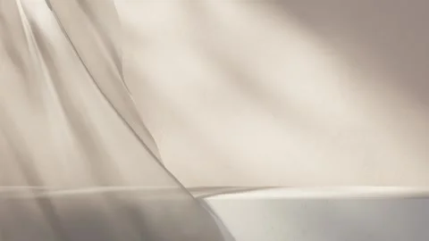 Empty table with curtains and sunlight for product placement montage. Autumn sea Stock Footage 317185438