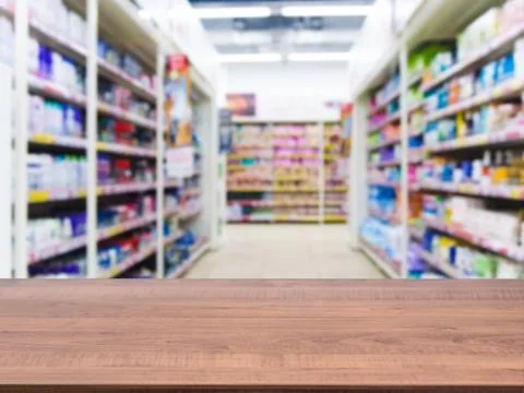 Empty table in front of blurred background 스톡 사진