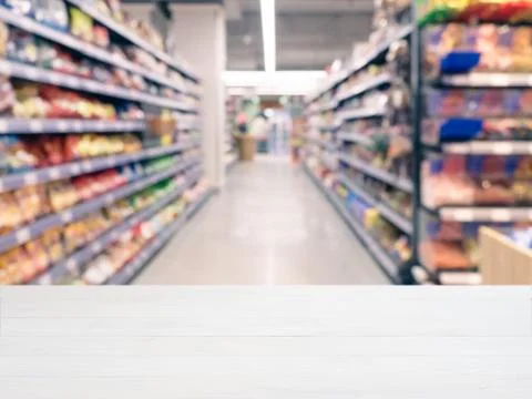 Empty table in front of blurred background 스톡 사진