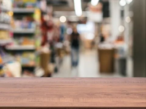 Empty table in front of blurred background 스톡 사진