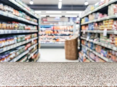 Empty table in front of blurred background Stock-Fotos