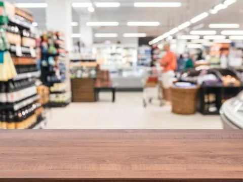 Empty table in front of blurred background 스톡 사진