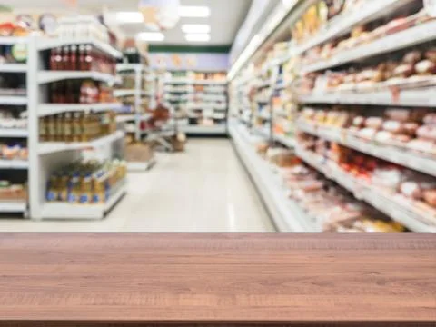 Empty table in front of blurred background 스톡 사진