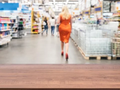 Empty table in front of blurred background 스톡 사진