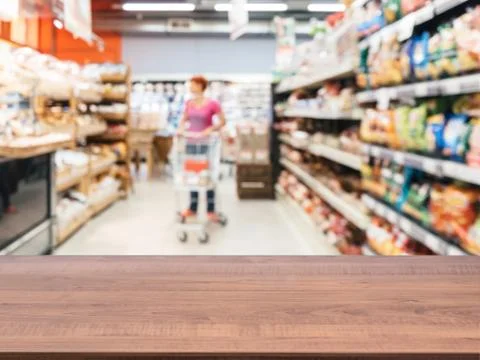 Empty table in front of blurred background 스톡 사진
