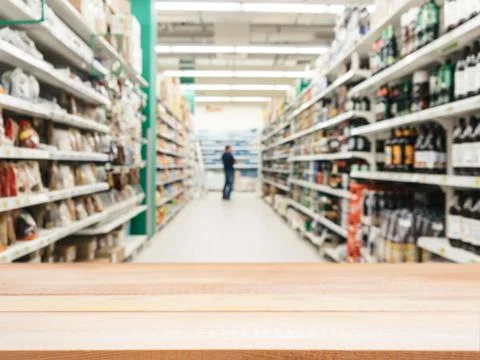 Empty table in front of blurred background 스톡 사진