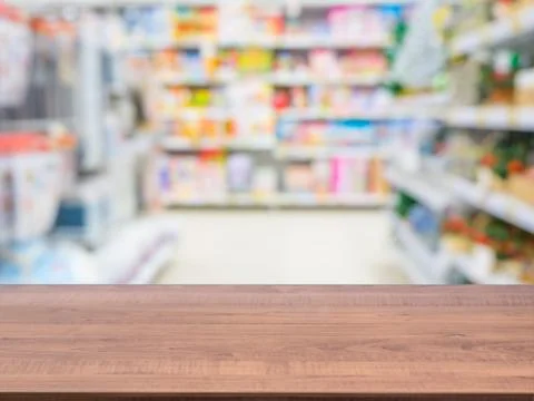 Empty table in front of blurred background 스톡 사진