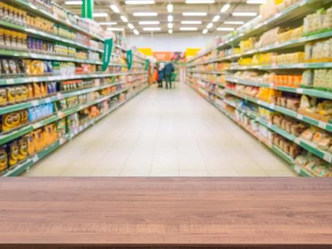 Empty table in front of blurred background 스톡 사진