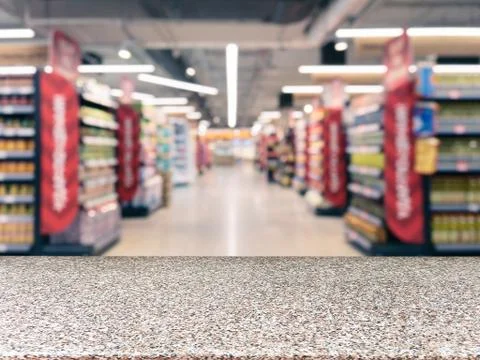 Empty table in front of blurred background Stock-Fotos