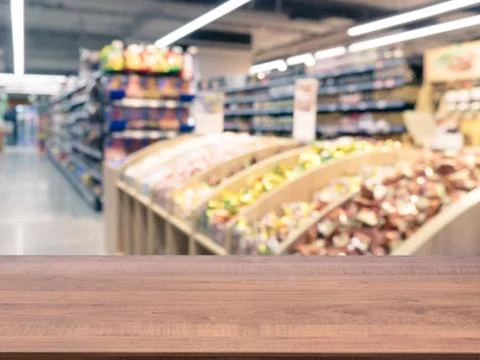 Empty table in front of blurred background 스톡 사진
