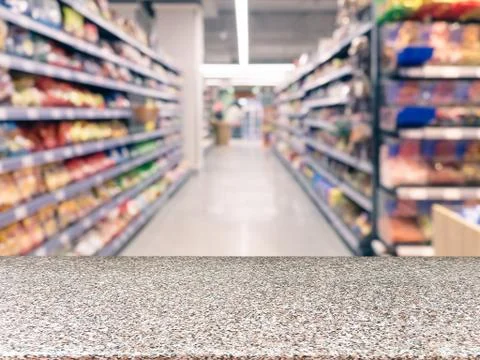 Empty table in front of blurred background Stock-Fotos
