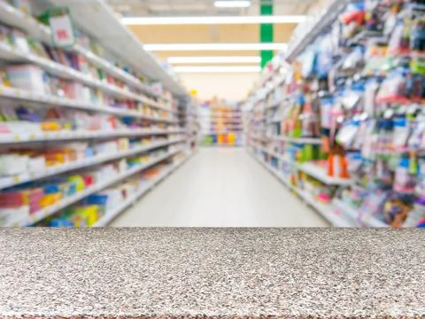 Empty table in front of blurred background 스톡 사진