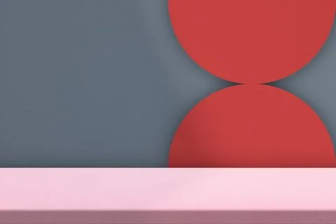 Empty Table with Light Beam and Shadow on Double Red Half Circle Wall Backg.. Foto stock
