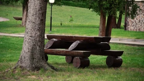 Empty table stands in the park Stock Footage 137828116