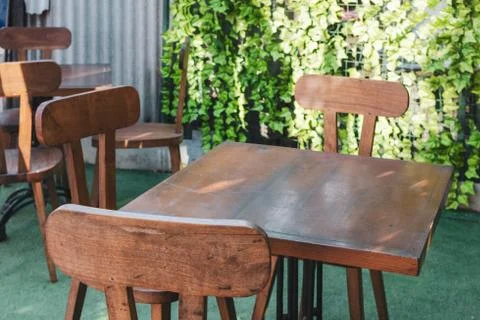 Empty table in a street restaurant. Stock Photos
