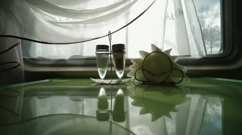 Empty table in the train restaurant Stock Footage 10912436
