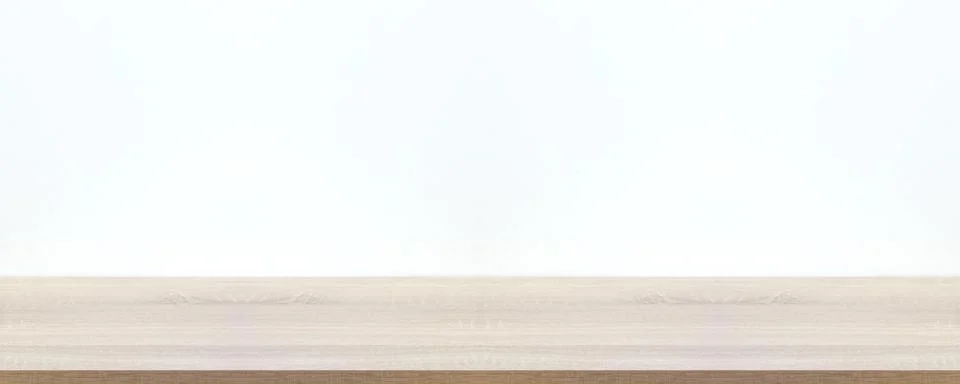 Empty table on a white background, kitchen countertop, shelf. Foto stock