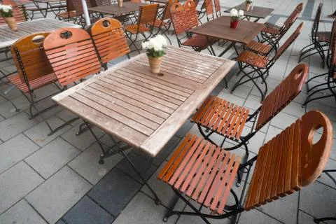 Empty tables outdoor Stock Photos