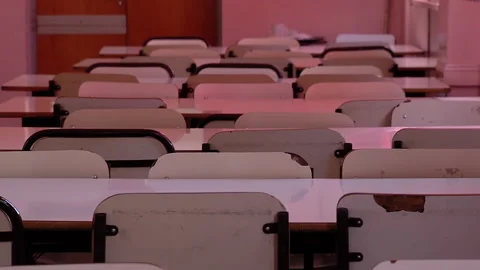 Empty Tables at a Public School Canteen in Buenos Aires, Argentina. Close Up.  Stock Footage 169194259