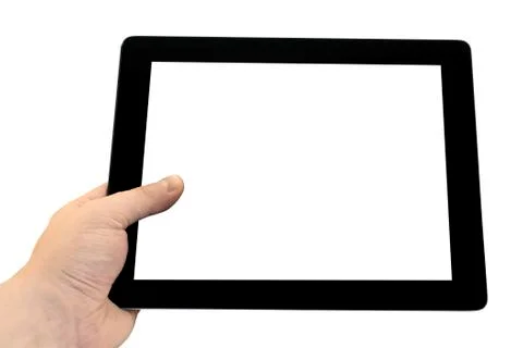 Empty tablet PC in hand isolated on white Stock Photos