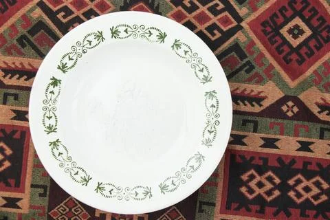 Empty tableware and dishware settings and serving on the gray background Stock Photos