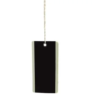 Empty tag on rope on white background Stock Photos