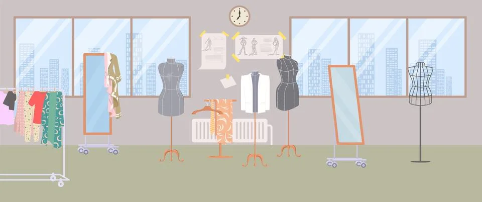 Empty tailor room design interior vector illustration Illustrazione stock
