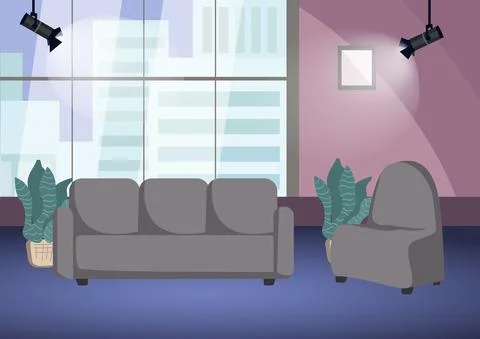 Empty talk show shooting stage flat color vector illustration Illustration