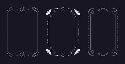 Empty Tarot card frames with birds and celestial elements. Tarot borders Stock Illustration