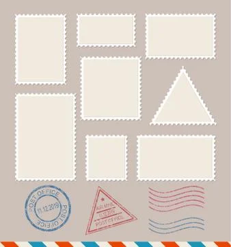 Empty Template Blank Postage Stamps Set. Vector Illustrazione stock