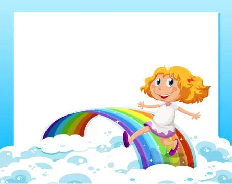 An empty template with a girl at the bottom playing with the rainbow Stockillustratie