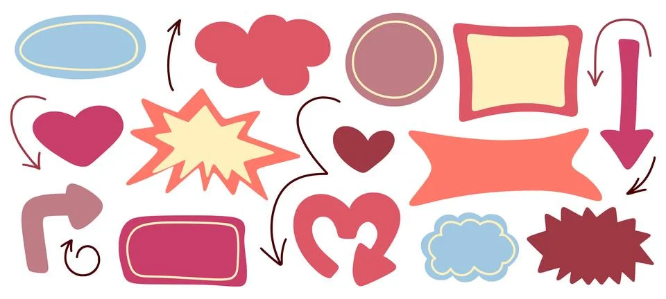Empty templates of hearts, circles, frames, and arrows Иллюстрация