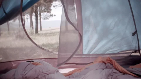 Empty tent, wind ruffles awning Stock Footage 133815770