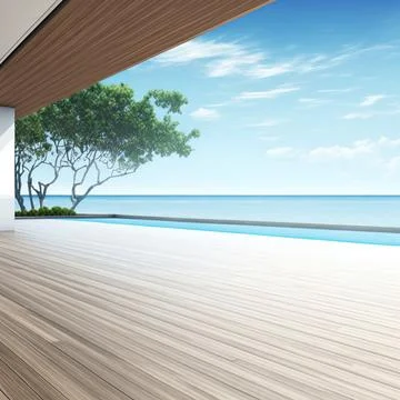 Empty terrace floor near living room and white wall Stock Illustration