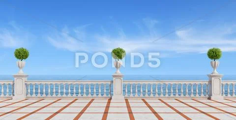 Empty terrace overlooking the sea Stock Illustration