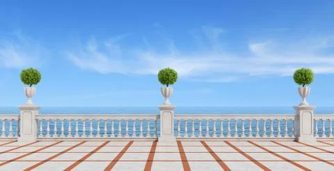 Empty terrace overlooking the sea Illustrazione stock